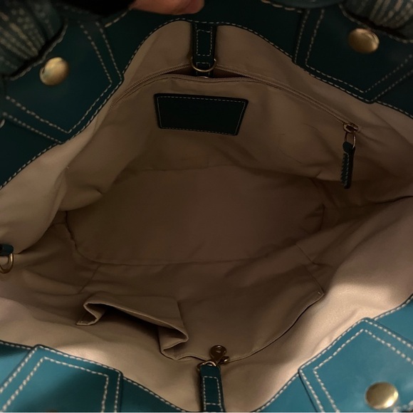 Coach Straw Tote with Teal Accents - Picture 10 of 13